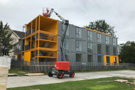 Container Module apartments and cherry picker