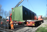 Container unit home being delivered 2