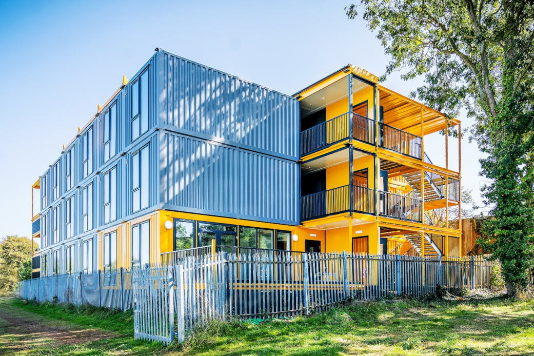 Exterior of Bristol Launchpad container apartments