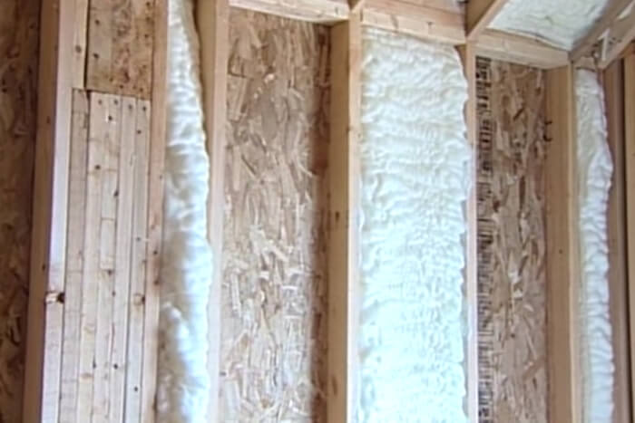insulation wooden cladding and foam in a container building