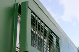 Container building unit window security grill
